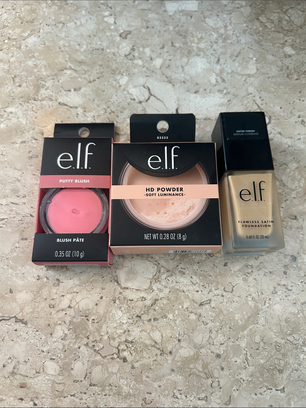 e.l.f. Women Makeup Trio - Pink Blush, Nude Powder, Beige Foundation